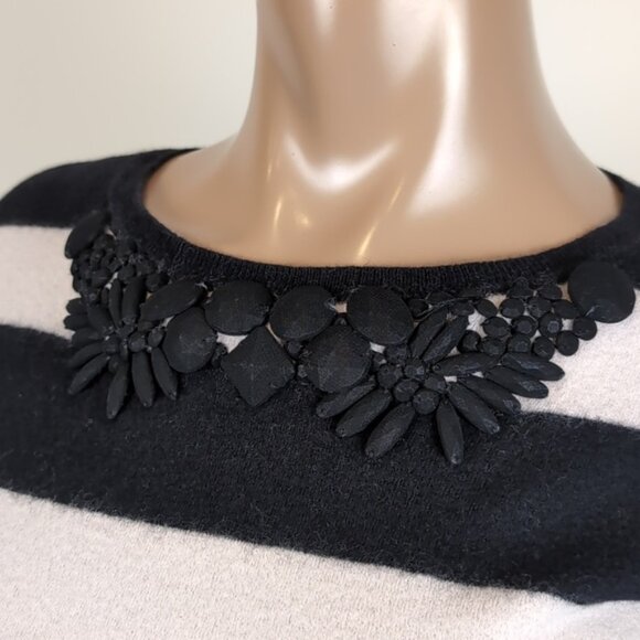 Boden Striped Wool Sweater Short Sleeve Beaded Embellished Cropped Black Ivory - Picture 3 of 9